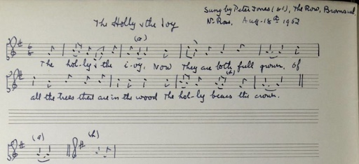 Peter Jones's tune for The Holly and the Ivy recorded at Bromsash in Herefordshire in 1952