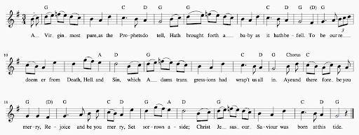 Modern notation of the West Country tune for A Virgin Most Pure