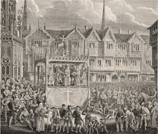 Illustration of pageant scene by artist David Gee (1793-1872)